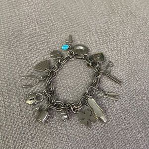 Vintage Silver Lucky Charm Bracelet Ballet Scissors Cross Wish Bone